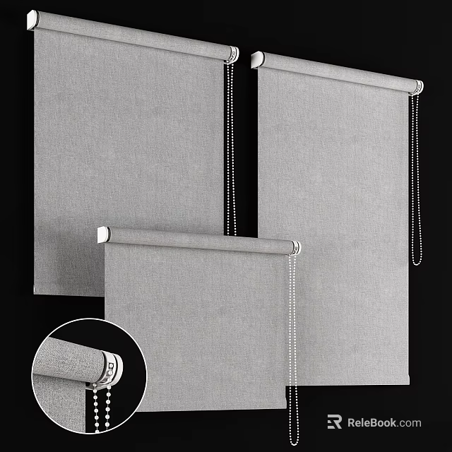 Modern Gray Fabric Roller Blinds with Chain Control for Home Windows Decoration 3d model 