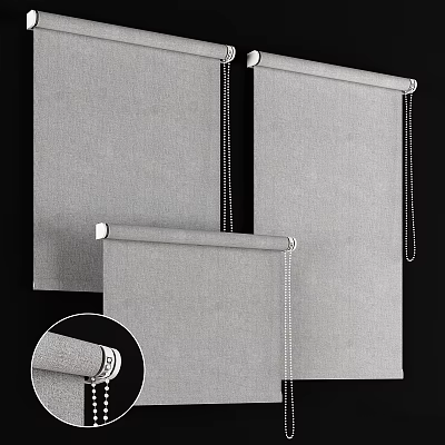 Modern Gray Fabric Roller Blinds with Chain Control for Home Windows Decoration 3d model