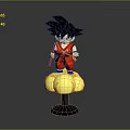 Black Haired Anime Character In Red Outfit Holding Red Staff On Yellow Cloud Creature Base