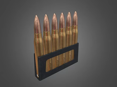 Brass Bullets Arranged In Black Magazine For Ammunition Storage 3d model