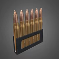 Brass Bullets Arranged In Black Magazine For Ammunition Storage