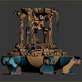 Detailed Garden Ornament With Multilayer Design And Blue Brown Decorative Elements