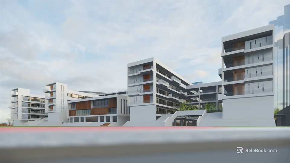 Modern School Campus Buildings With Multi Story Exterior Design And Interconnected Structure 3d model 