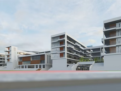 Modern School Campus Buildings With Multi Story Exterior Design And Interconnected Structure 3d model