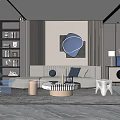 Modern Living Room Interior With Light Gray L-shaped Sofa Round Coffee Table And Decorative Painting