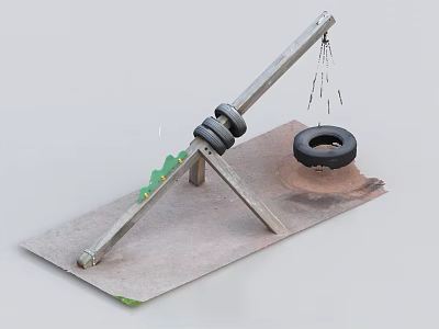 Outdoor Metal Frame Playground Equipment With Hanging Tire And Green Mat Elements 3d model
