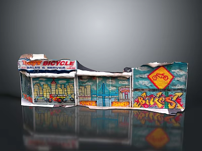 Tour Bicycle Shop Facade With Colorful Graffiti Art And Vintage Signage 3d model