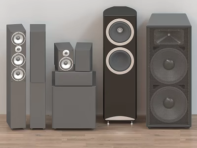 Modern Home Audio Speakers In Black Gray With Floor Standing Bookshelf And Subwoofer Designs 3d model
