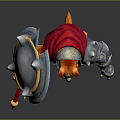 Brave Game Character Shiba Inu Warrior With Armor Red Cape And Blue Shield