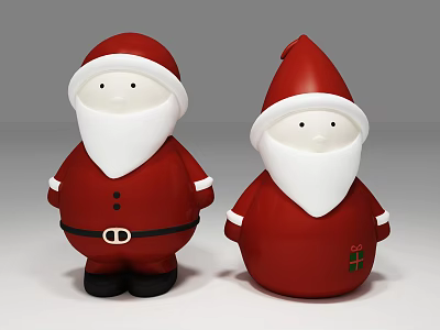 Christmas Decorative Ornament Set With Red Santa Claus Figures White Beard And Gift Pattern 3d model