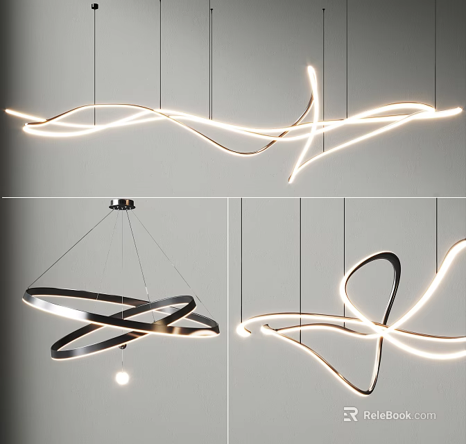 Modern Artistic Chandelier With Curved LED Lights And Spiral Metal Frame Design 3d model 