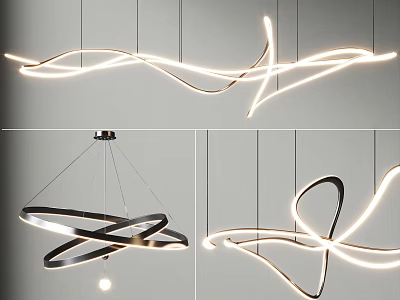 Modern Artistic Chandelier With Curved LED Lights And Spiral Metal Frame Design 3d model