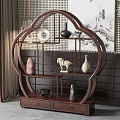 Chinese Style Solid Wood Plum Blossom Shaped Display Shelf with Decorative Vases Figurines and Ornaments