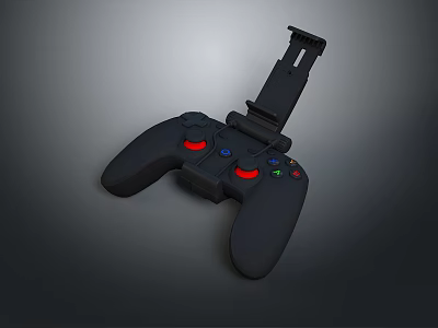 Black Game Controller With Red Blue Green Buttons And Phone Holder For Computer Gaming 3d model