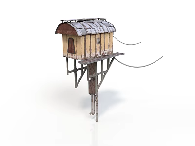 Small Wooden House With Slanted Roof Wooden Planks And Supporting Stilts 3d model