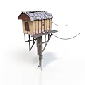 Small Wooden House With Slanted Roof Wooden Planks And Supporting Stilts