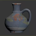 Blue Ceramic Vase With Red And Green Floral Patterns And Handle