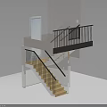 Modern Staircase Design With Golden Steps Black Railings And White Frame Structure