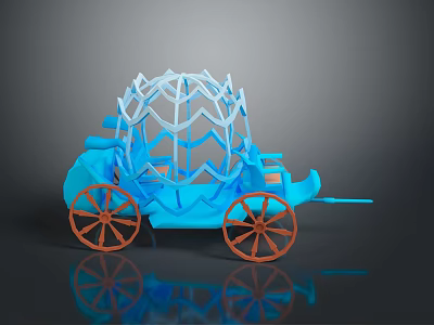 3D Rendered Blue Carriage With Orange Wheels And Lattice Top Design 3d model
