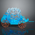 3D Rendered Blue Carriage With Orange Wheels And Lattice Top Design