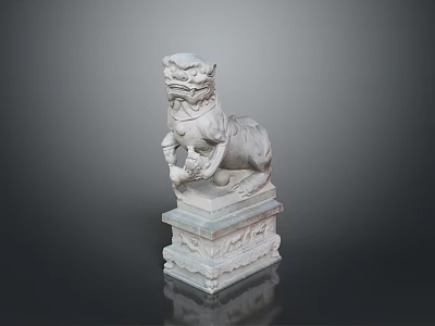 Traditional Stone Lion Sculpture with Intricate Carved Base and Ornate Details 3d model