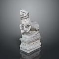 Traditional Stone Lion Sculpture with Intricate Carved Base and Ornate Details
