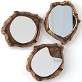Natural Wooden Mirrors With Irregular Frames Hanging On White Wall Decor 3d model
