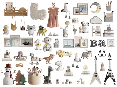 Decorative Ornaments Collection with Cute Assorted Figurines Guitar Letters and Cloud Shapes for Home 3d model