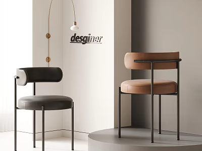 Modern Single Chairs Featuring Black Brown Upholstery And Metal Frames In Minimalist Interior 3d model