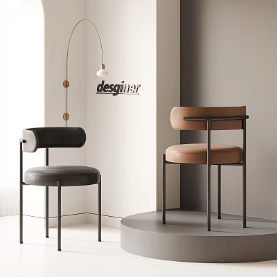 Modern Single Chairs Featuring Black Brown Upholstery And Metal Frames In Minimalist Interior 3d model
