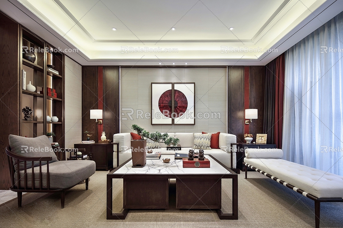 Chongqing Bishan Green Island Center Villa Model Room New Chinese Villa Guest 3d model