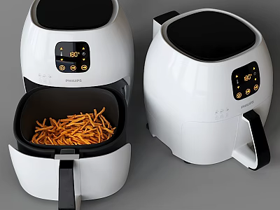 White Air Fryer Kitchen Appliance Featuring Digital Display And Cooking Fries 3d model