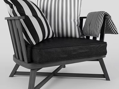 Modern Single Sofa With Wooden Frame Black Cushion And Striped Pillows 3d model