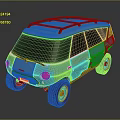 Blue Retro Styled Compact Van With Roof Rack Off Road Tires And Round Headlights