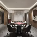 Elegant Hotel Mahjong Room Interior With Round Table Comfortable Chairs And Decorative Paintings