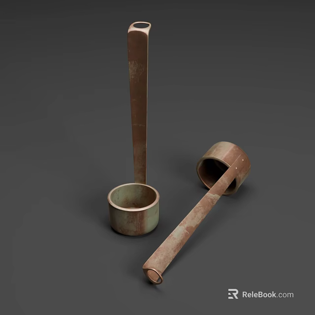 Vintage Copper Kitchen Cookware With Long Handle And Small Pot Design 3d model