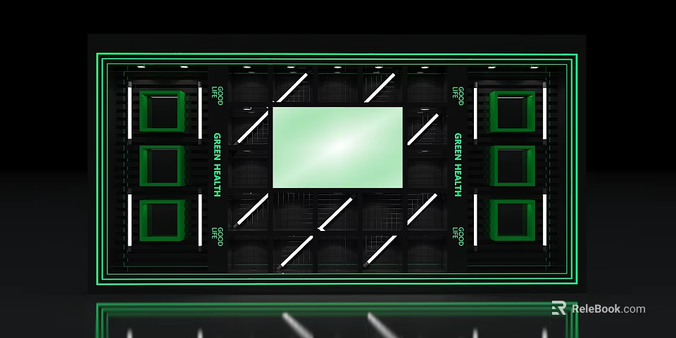 Modern Green And Black Backdrop Wall With LED Strip Lights And Geometric Patterns 3d model
