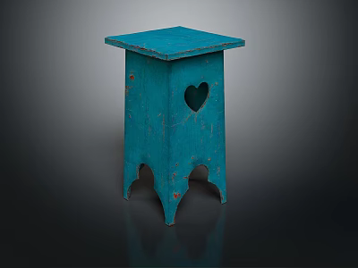 Charming Teal Wooden Stool With Heart Shaped Cutout And Unique Design 3d model