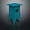 Charming Teal Wooden Stool With Heart Shaped Cutout And Unique Design
