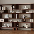 Modern Wooden Bookshelf Interior With Books Decorative Vases And Photo Frames