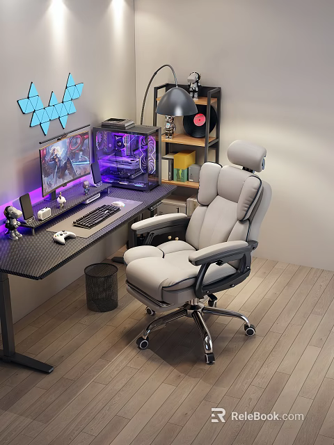 Ergonomic Gray High Back Office Chair With Headrest For Gaming Desk Setup 3d model 