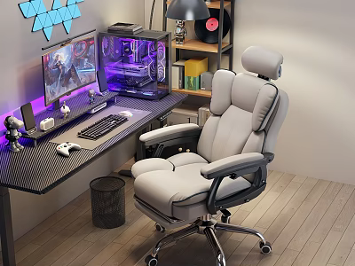 Ergonomic Gray High Back Office Chair With Headrest For Gaming Desk Setup 3d model