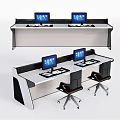Modern Office Desk Setup With Dual Computer Monitors And Black Office Chairs