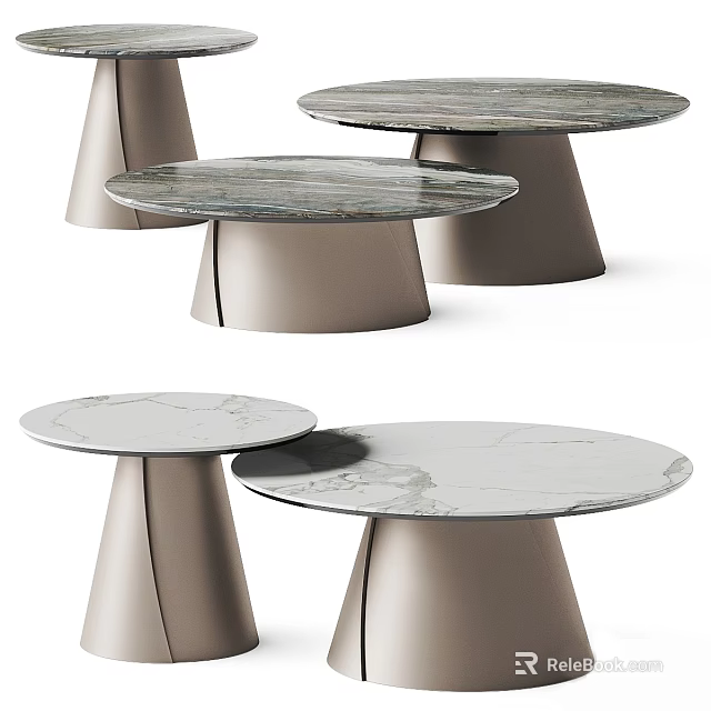 Stylish Modern Coffee Tables Featuring Marble Top And Metal Cone Base Design 3d model