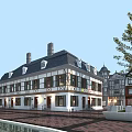 Aerial Planning of Community Area with Red Brick Buildings Parking Lot Road and Green Trees