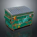 Green Trash Bin With Graffiti No Limits And Rusty Metal Lid 3d model