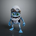 Game Movie Cartoon Character With Blue Body White Head Green Eyes Wearing Goggles And Grinning 3d model