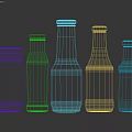 Colorful Glass Condiment Bottles With Red Sauce And Different Caps On Gray Background