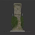 Ancient Stone Arch Door With Intricate Metal Decorations And Green Plants On Stone Base
