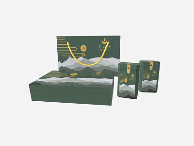 Green Gift Packaging Set With Mountain Pattern And Gold Accents 3d model